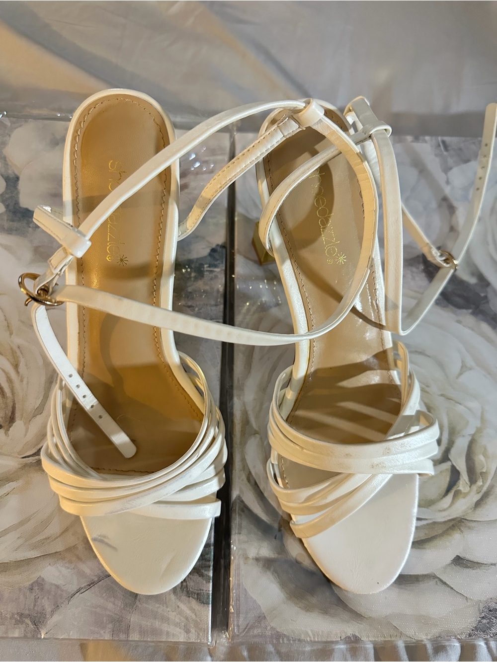 White Strappy Ankle-Tie Block Heel Sandals